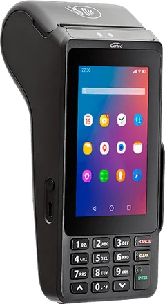 Terminal POS com tela touch, teclado e impressora
